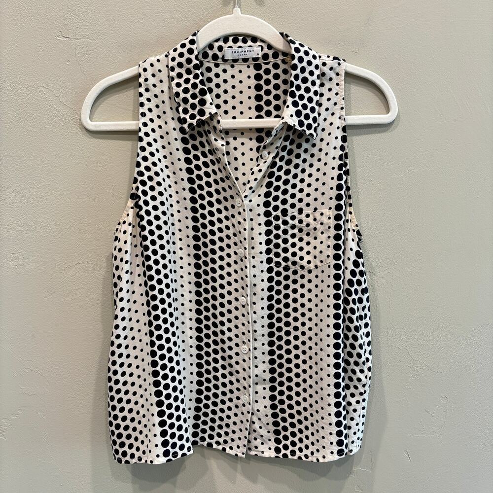 Equipment Femme Silk Polka Dot Sleeveless Top Black White - Size: Medium